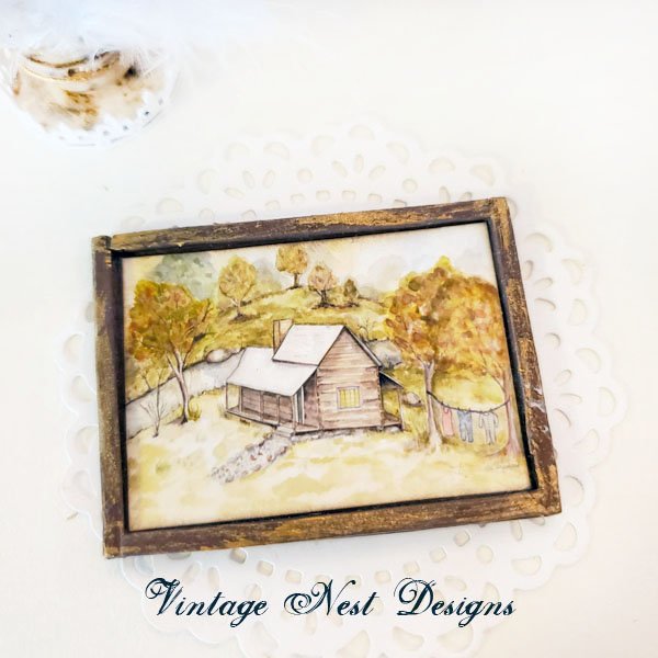 Cabin in the Woods No.1:1 Dollhouse Miniature Handmade Wooden Framed Art image 3