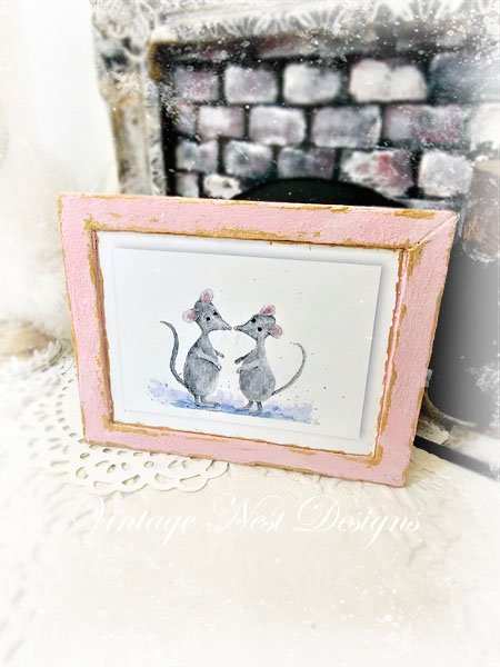 Mice No.8:2 Dollhouse Miniature Handmade Wooden Framed Art image 2