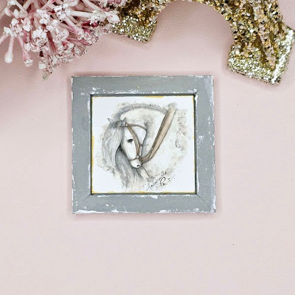 Andalusian Horse No.1:5 Dollhouse Miniature Handmade Wooden Framed Art image 1