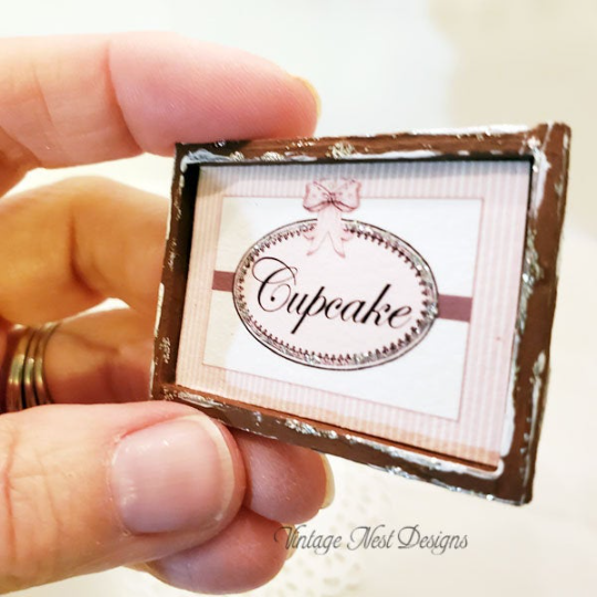 Cupcake Sign No.1:2 Dollhouse Miniature Handmade Wooden Framed Art image 1