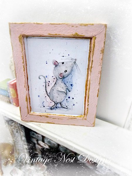 Mouse No.7:1 Dollhouse Miniature Handmade Wooden Framed Art image 3
