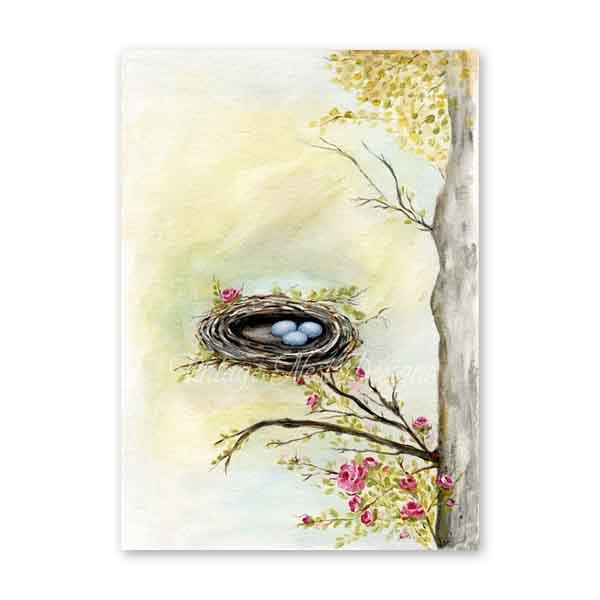 Bird Nest Roses Tree No.1 Digital Prints Acrylic Painting image 1