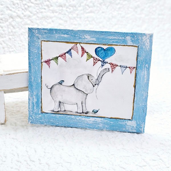 Baby Elephant No.1:1 Dollhouse Miniature Handmade Wooden Framed Art image 1