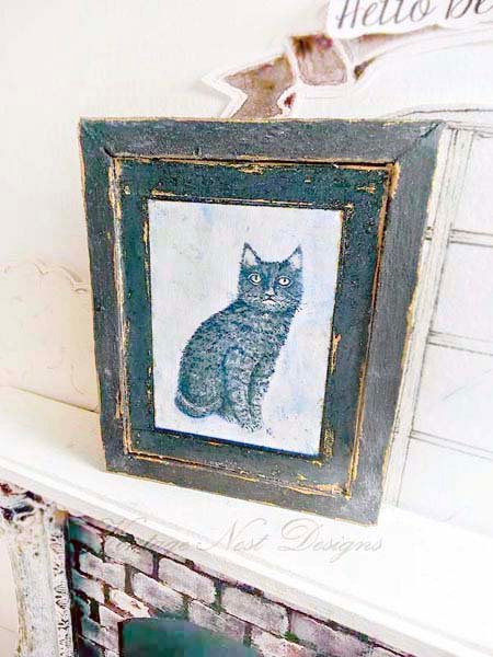 Black Cat No.1:2 Dollhouse Miniature Handmade Wooden Framed Art image 4