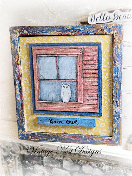 Barn Owl No.1:2 Dollhouse Miniature Handmade Wooden Framed Art image 2