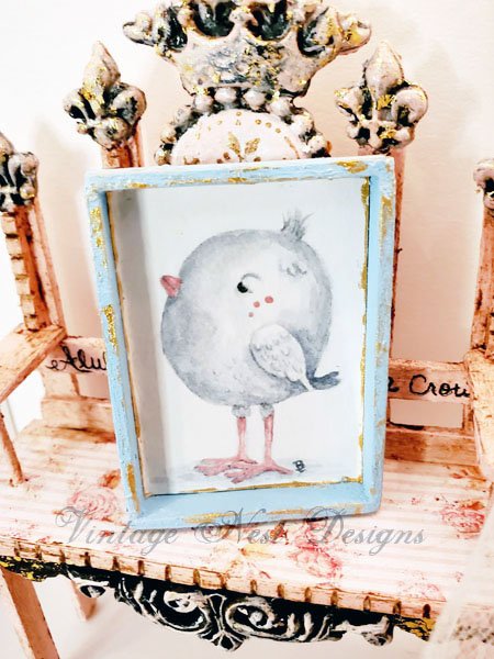 Pink Tweet No.1:2 Dollhouse Miniature Handmade Wooden Framed Art image 3