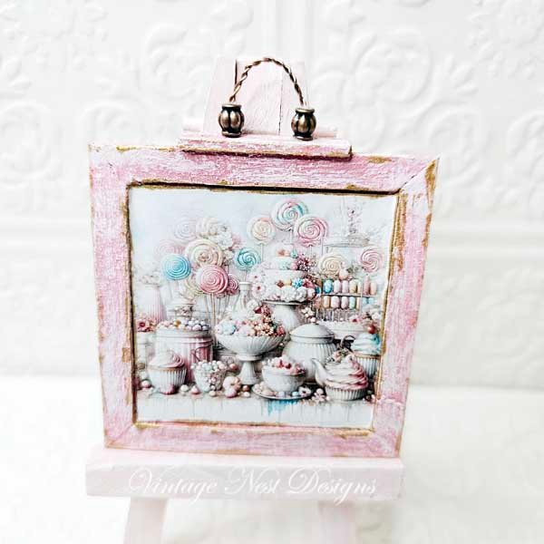 Pastel Sweets No.1:1 Dollhouse Miniature Handmade Wooden Framed Art image 0