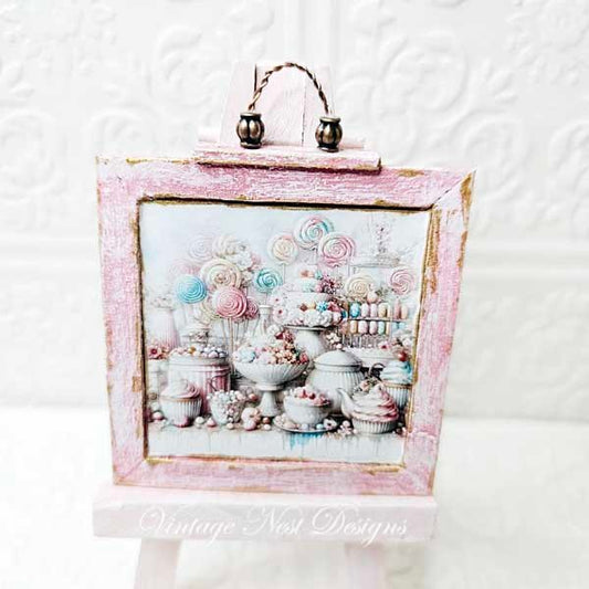Pastel Sweets No.1:1 Dollhouse Miniature Handmade Wooden Framed Art image 0