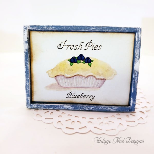 Blueberry Pie No.1 Dollhouse Miniature Handmade Wooden Framed Art image 0