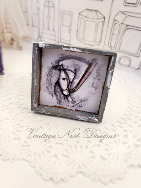 Andalusian Horse No.1:2 Dollhouse Miniature Handmade Wooden Framed Art image 6