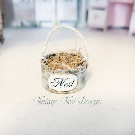 Bird Nest Basket No.3 Dollhouse Miniature Handmade image 0