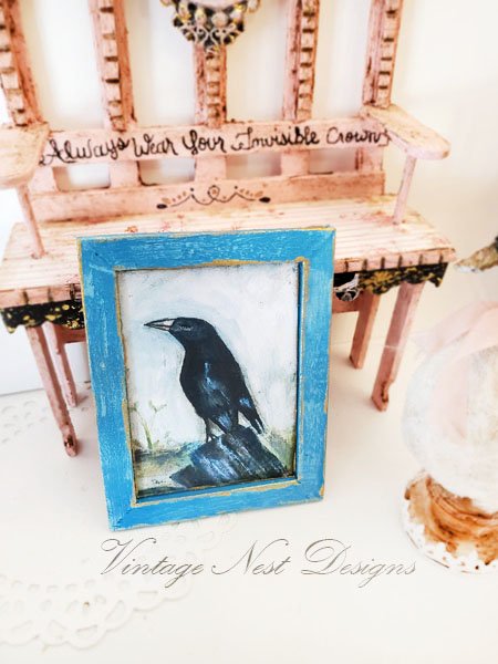 Old Crow No.1:3 Dollhouse Miniature Handmade Wooden Framed Art image 4