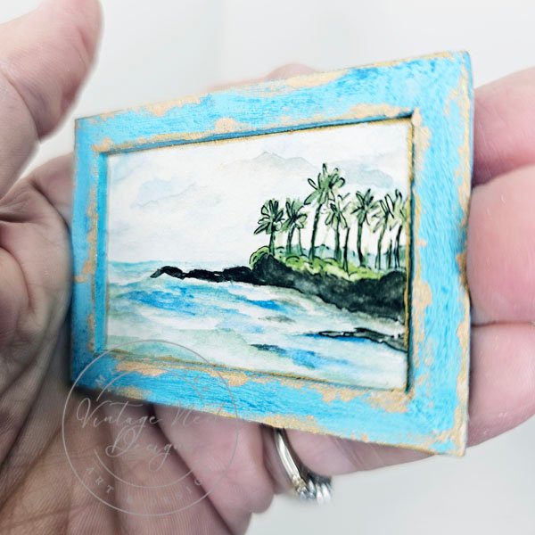 Ocean No.1:1 Dollhouse Miniature Handmade Wooden Framed Art image 3