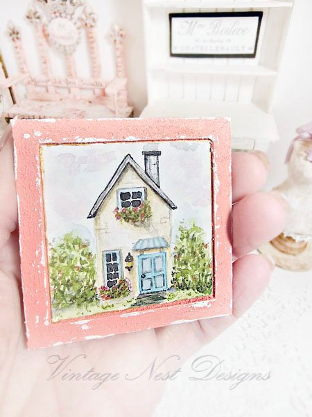 Cottage House No.3:1 Dollhouse Miniature Handmade Wooden Framed Art image 5
