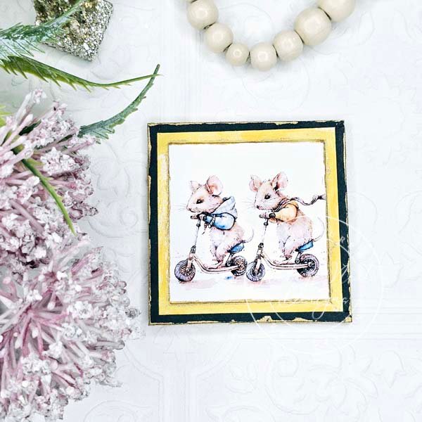 Nursery Mice No.1:2 Dollhouse Miniature Handmade Wooden Framed Art image 6