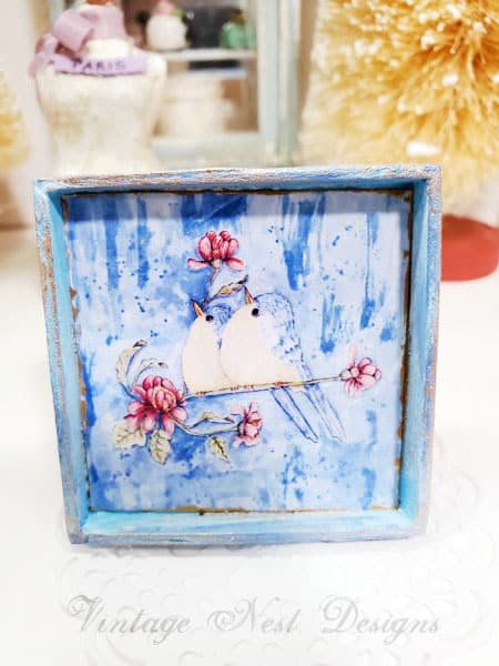 Two Tweets No.1:1 Dollhouse Miniature Handmade Wooden Framed Art image 0
