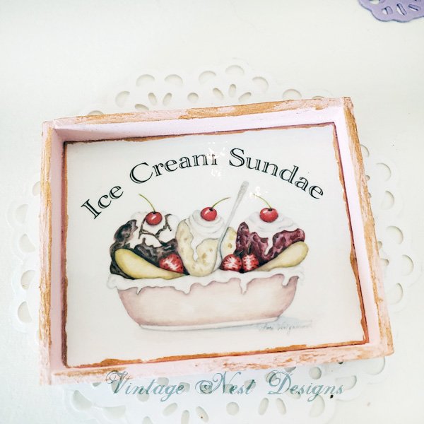 Banana Split Sundae No.3:1 Dollhouse Miniature Handmade Wooden Framed Art image 5