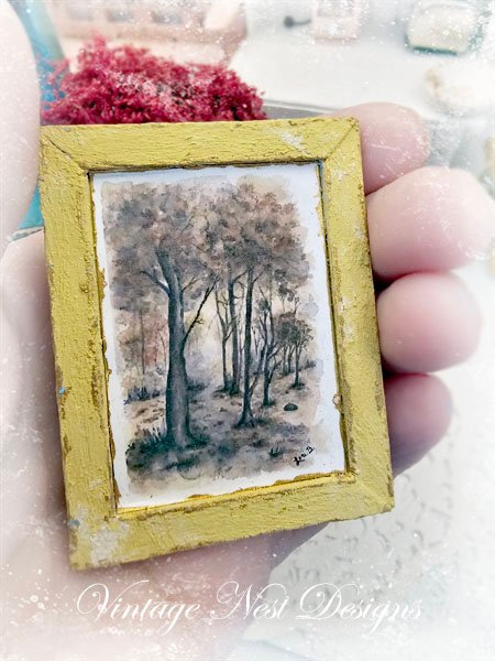 Fall Trees No.1:1 Dollhouse Miniature Handmade Wooden Framed Art image 3