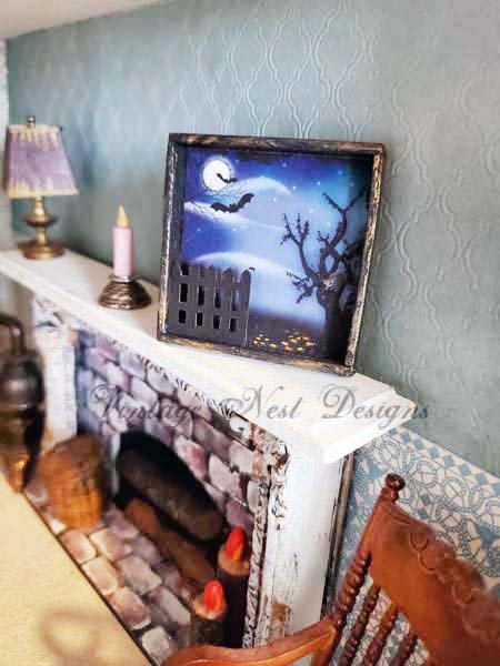 Happy Hauntings No.1:2 Dollhouse Miniature Handmade Wooden Framed Art image 1