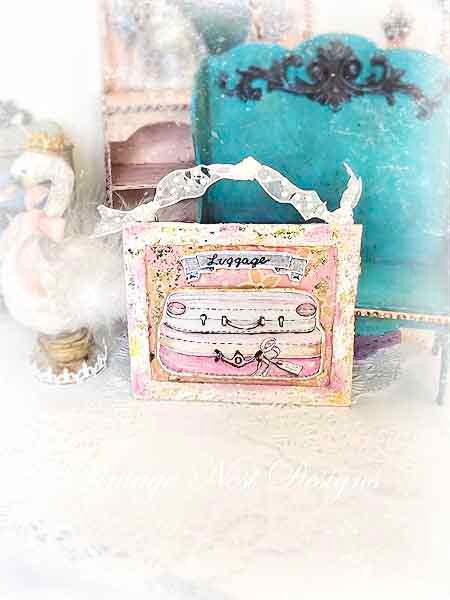 Luggage Suitcase No.38 Dollhouse Miniature Handmade Wooden Framed Art image 0