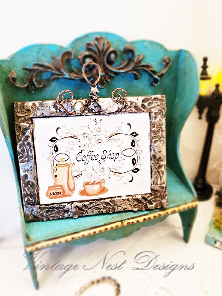 Coffee Shop Graphic No.1:2 Dollhouse Miniature Handmade Metal Framed Art image 2