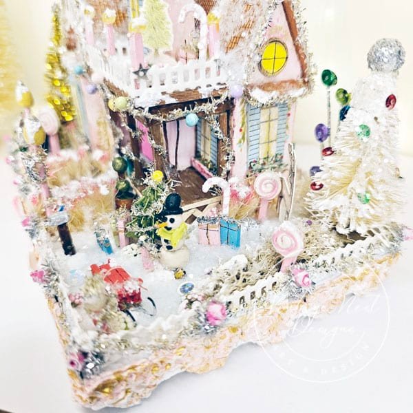 Miniature Christmas Victorian Mansion No.3 Putz Glitter Holiday Handmade One of a Kind image 3