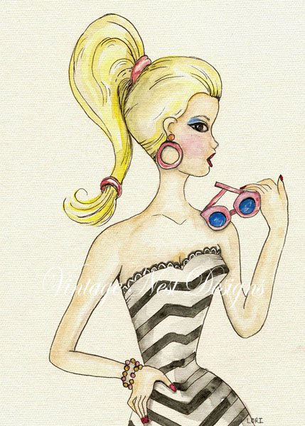 Barbie Doll No.1 Digital Print Watercolor Painting image 3