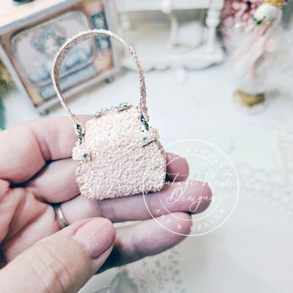 Pink Glittered Purse No.22 Dollhouse Miniature Handmade for Dolls image 1