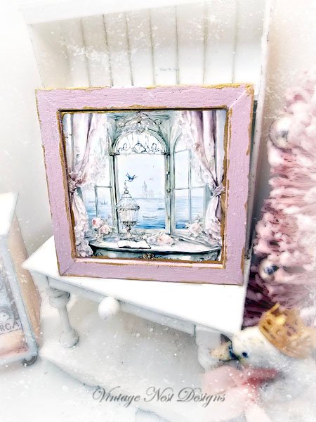 Window Scene No.2:1 Dollhouse Miniature Handmade Wooden Framed Art image 0