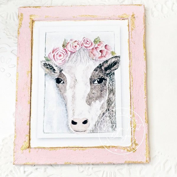 Dollhouse Miniature Cow with Roses No.1:2 Handmade Wooden Framed Art image 5