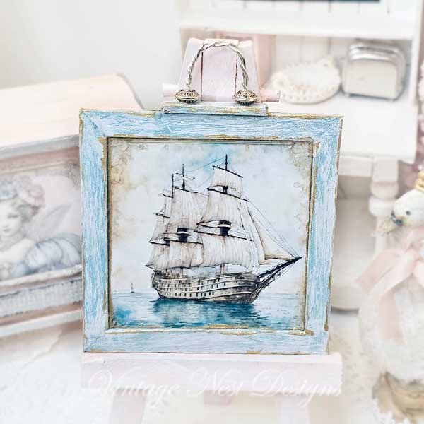 Ship Sailing Away No.1:1 Dollhouse Miniature Handmade Wooden Framed Art image 2