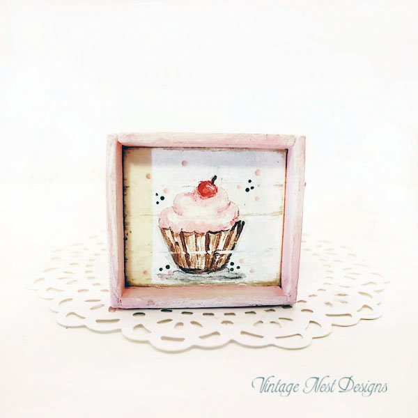 Cupcake No.9:1 Dollhouse Miniature Handmade Framed Art image 0
