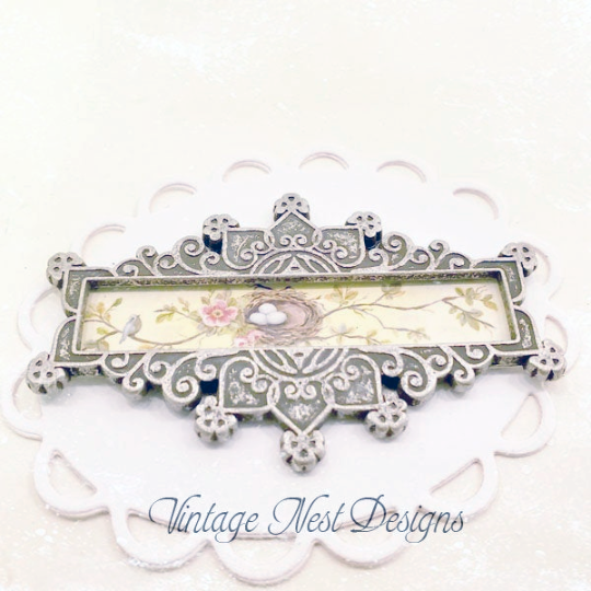 Bird Nest Roses No.4 Dollhouse Miniature Metal Framed image 0