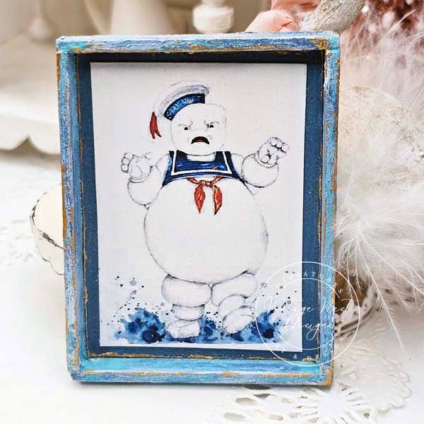 Stay Puft No.1:1 Dollhouse Miniature Handmade Wooden Framed Art image 0