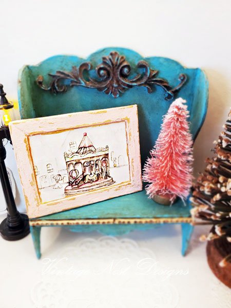 Carousel No.1:1 Handmade Dollhouse Miniature Wooden Framed Art image 2