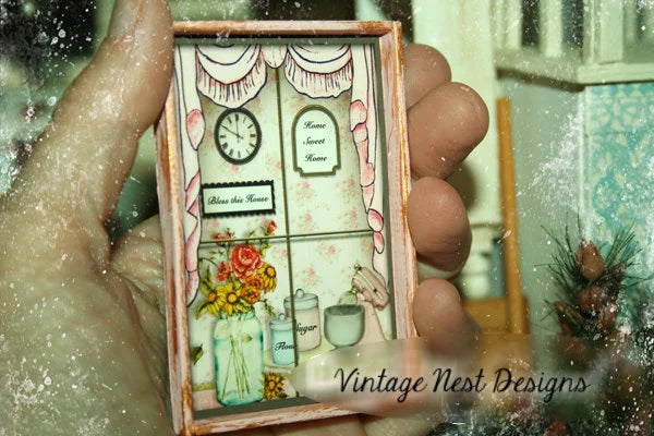 Faux Window No.2:1 Dollhouse Miniature Handmade Wooden Framed Art image 1