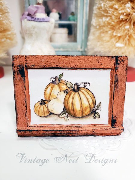 Pumpkins No.3:1 Dollhouse Miniature Handmade Wooden Framed Art image 0