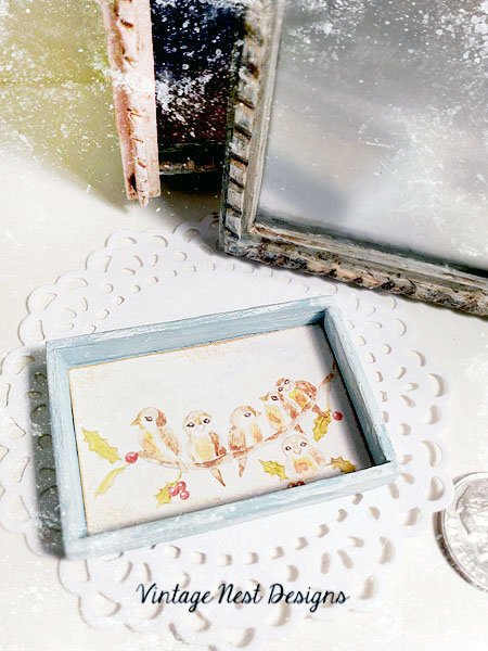 Bird on a Limb No.1:1 Dollhouse Miniature Handmade Wooden Framed Art image 2