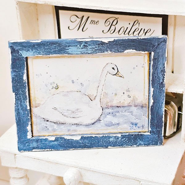 Swan No.2:2 Dollhouse Miniature Handmade Wooden Framed Art image 6