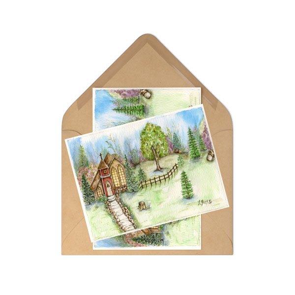 Church in the Woods No.2 Digital Prints Watercolor Painting image 5
