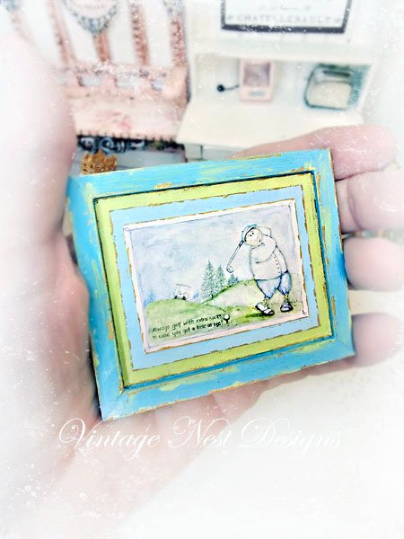 Always Golf No.1:1 Dollhouse Miniature Handmade Wooden Framed Art image 1