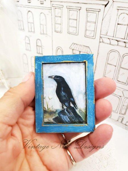 Old Crow No.1:3 Dollhouse Miniature Handmade Wooden Framed Art image 2