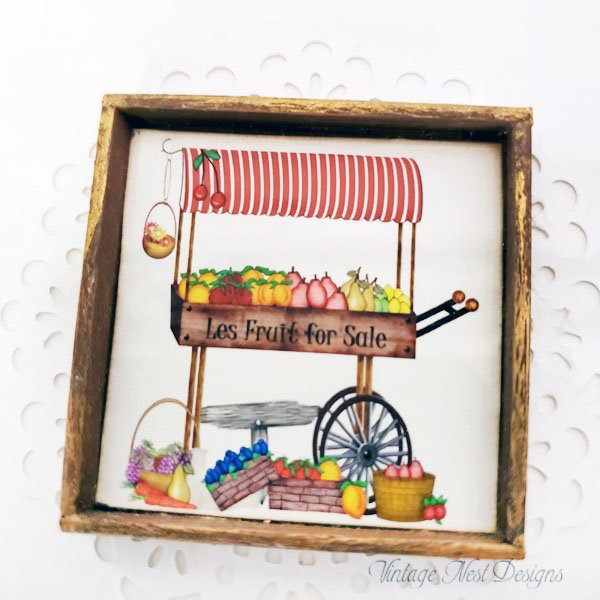 Les Fruit For Sale No.1:1 Dollhouse Miniature Handmade Wooden Framed Art image 1