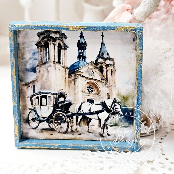 Horse and Carriage No.1:1 Dollhouse Miniature Handmade Wooden Framed Art image 0