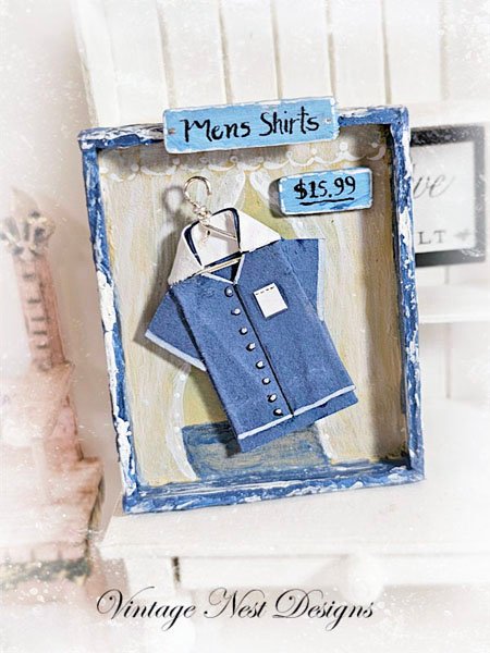 Man's Shirt No.1 Dollhouse Miniature Handmade Wooden Framed Art image 1