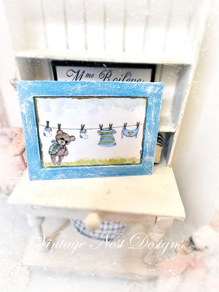 Baby Bear Nursery Art No.1:1 Dollhouse Miniature Handmade Wooden Framed Art image 3