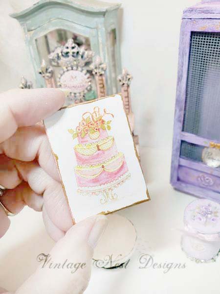 Cake No.3:1 Dollhouse Miniature Handmade Wooden Framed Art image 4