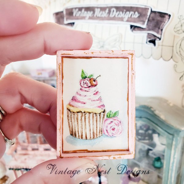 Cake No.4:1 Dollhouse Miniature Handmade Wooden Framed Art image 7
