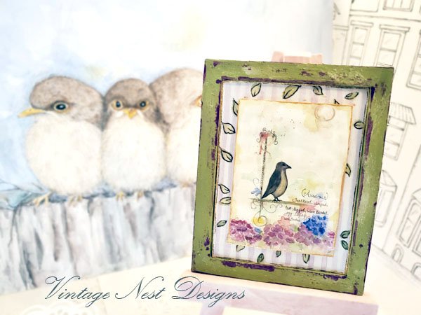 Birds Feathered No.1:2 Dollhouse Miniature Handmade Wooden Framed Art image 1
