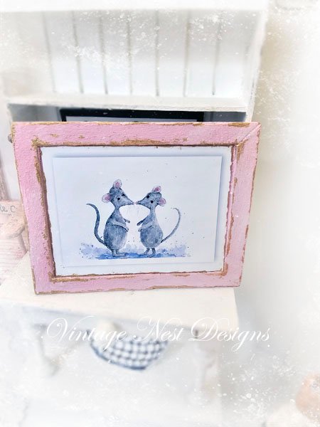 Mice No.8:2 Dollhouse Miniature Handmade Wooden Framed Art image 3
